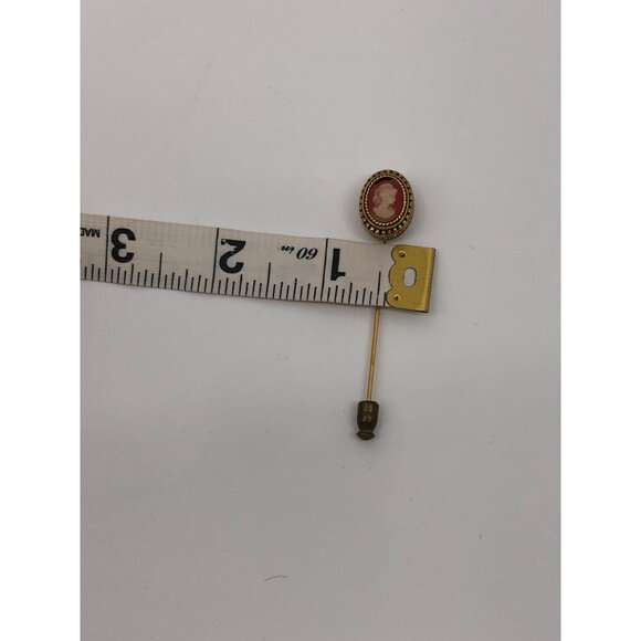 Cameo Stick Pin Brooch Gold Tone Pink White Vintage - Picture 4 of 4